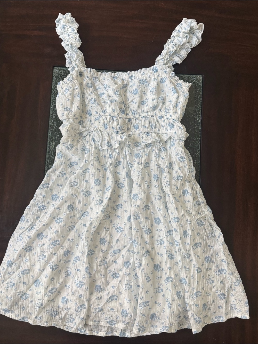 Altar'd State White Mini Dress with Light Blue Floral Print